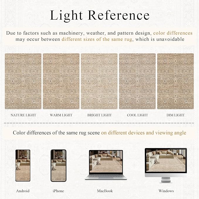 Schweek 9x12 Area Rug Khaki Vintage Distressed Washable Rugs - Image 6