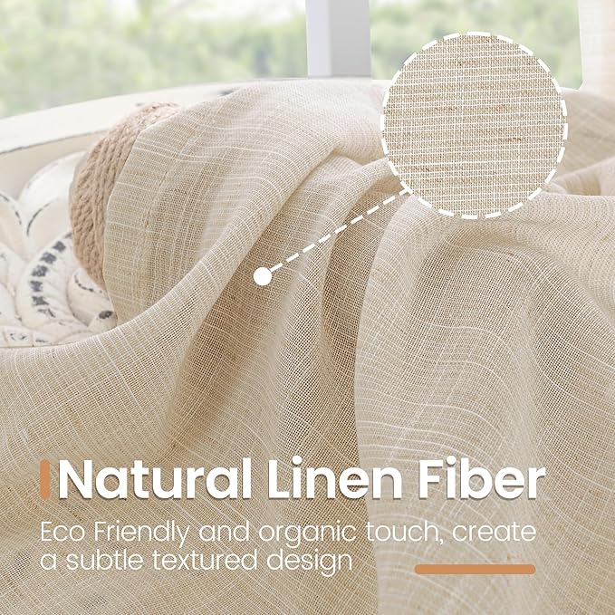 BGment Tan Linen Curtains 84 Inch Length 2 Panels Burlap Semi Sheer Drapes | - Image 3