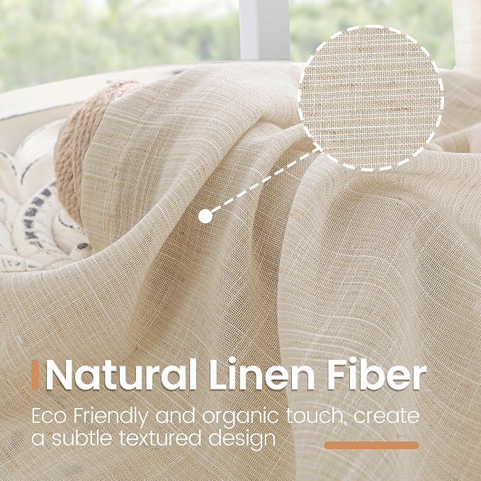 BGment Burlap Linen Semi Sheer Curtains 84 Inch Length - Image 3