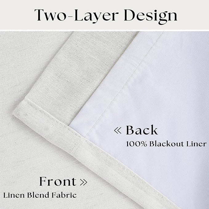 Beige White 63 Inch Length Blackout Pinch Pleated Linen Curtains - Image 4