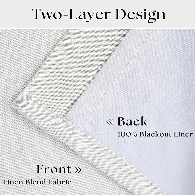 Beige White Pinch Pleated 100% Blackout Linen Curtains W60xL120 1 Panel | Black - Image 3