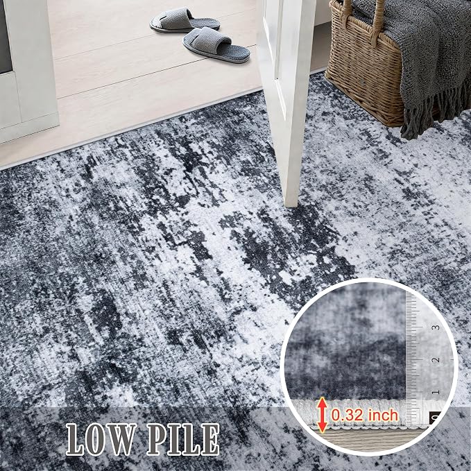 2x5 Washable Runner Rug：Modern Abstract Kitchen Carpet Black | - Image 9