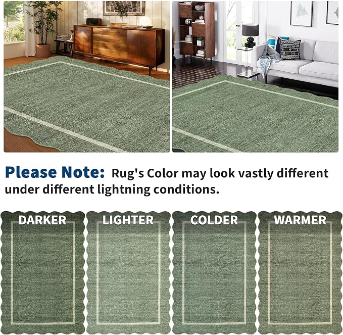 GarveeHome Scalloped Washable Runner Rug 2x6 Non Slip Kitchen Rugs Green | - Image 9