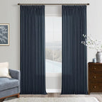 Dark Blue Memory Trained Linen Pinch Pleated Semi Sheer Curtains 108 Inches | by Twodrapes