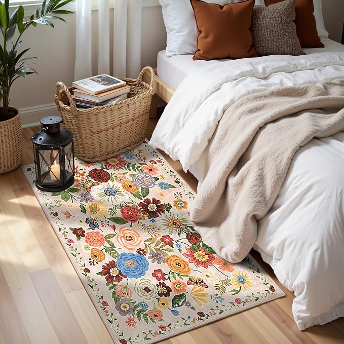 Beige Floral Hallway Runner Rug 2x5 - Image 2