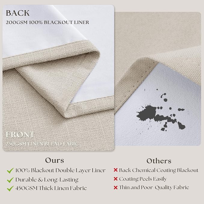 92 Inch Long Pinch Pleated Blackout Curtains Natural - Image 6