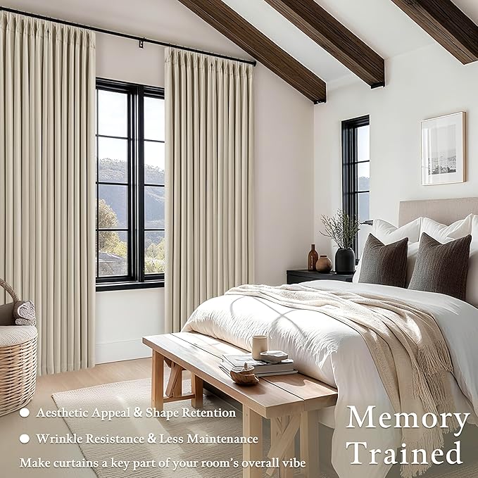 Oatmeal Beige 70 Inch Extra Wide 100% Blackout Curtain 84 Inches Long | Pinch - Image 5