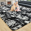 6x9 Large Tie-Dyed Black and White Fluffy Area Rug Non-Slip by ModernHomeDecor