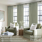 108 Inch Pinch Pleated Light Filtering Linen Memory Trained Green Curtains | - Image 2