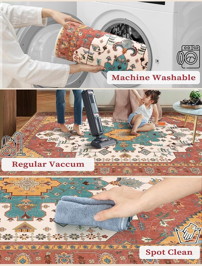 SERISSA 2x5 Washable Non Slip Boho Runner Rug - Image 2