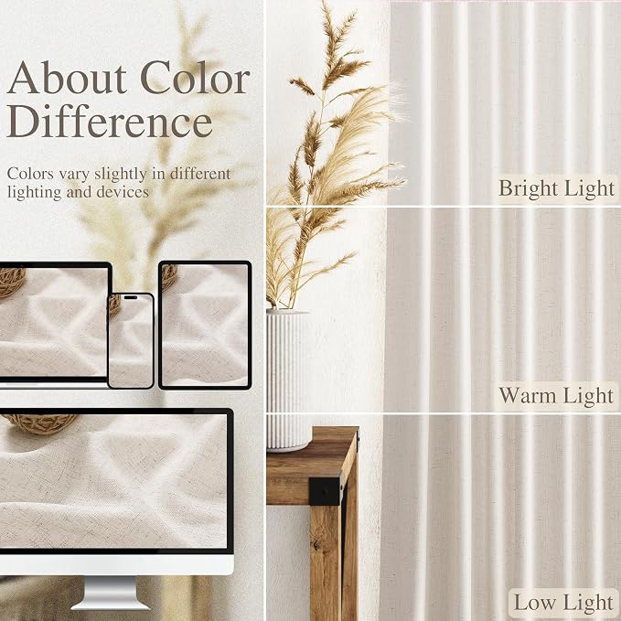 Extra Long Tan Beige Curtains 132 inch Length 2 Panels Set Back Tab Neutral - Image 4