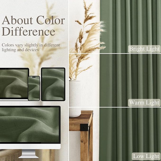 Olive Green Linen Blend Semi Sheer Light Filtering Curtains 78 Inches Long 2 - Image 4
