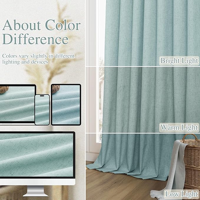 100% Blackout Linen Curtains 80 Inch Length 2 Panels Set - Image 7