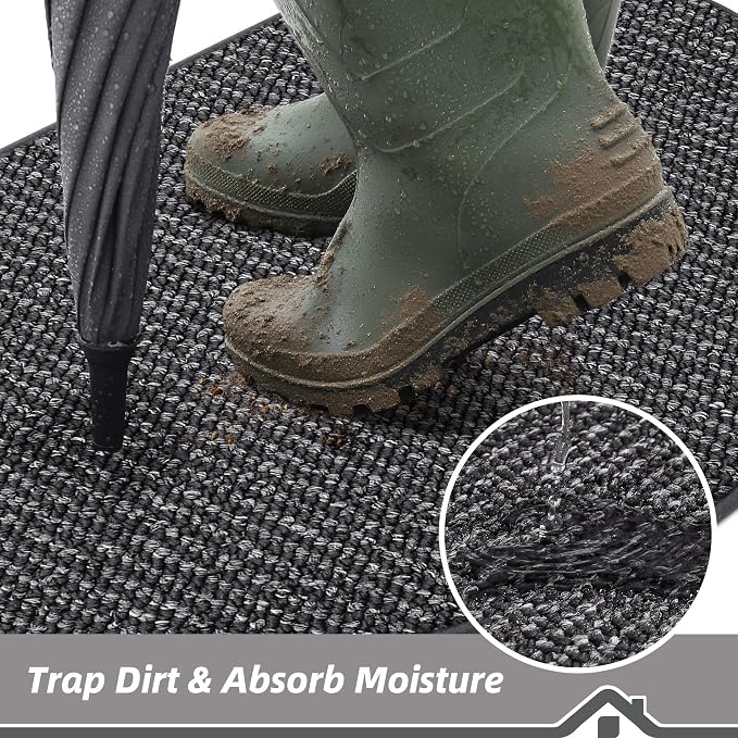 BEQHAUSE Dirt Trapper Door Mat 32" x 48" Half Circle Non Slip, Charcoal | - Image 3