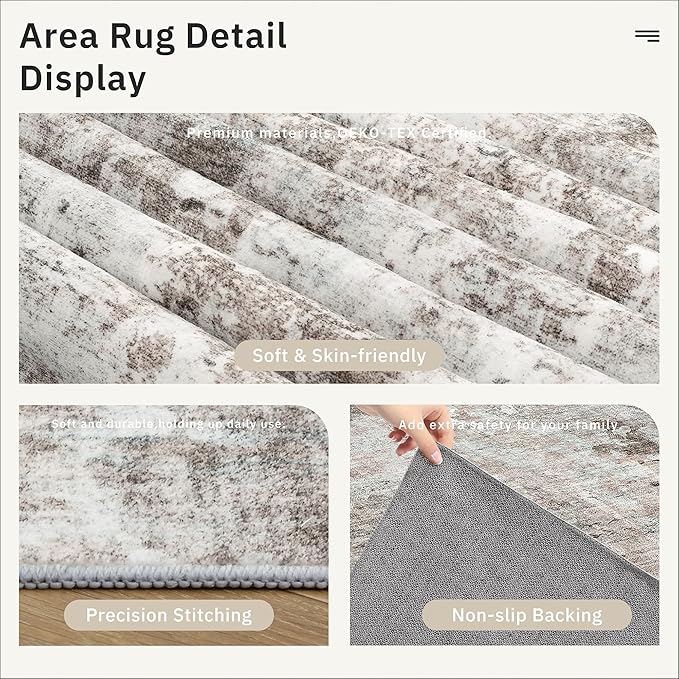 Soalmost Runner Rug 2'6"x8' Kitchen Hallway Runners Abstract Pink/Grey | - Image 6