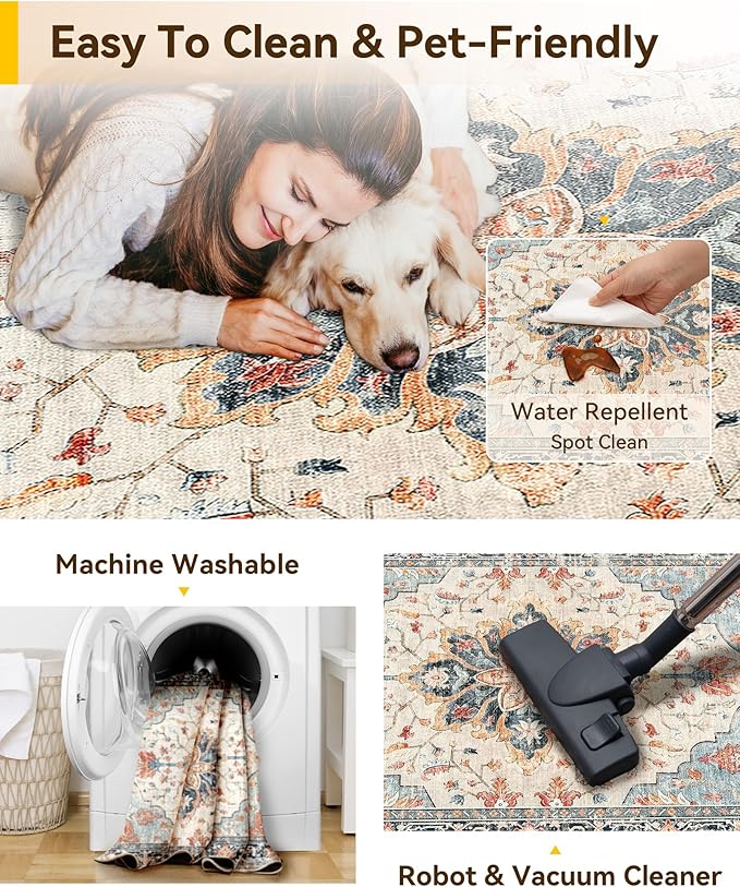 RELEANY Washable Area Rug, Square 10'x10', Water Repellent, Pet Friendly - Image 3