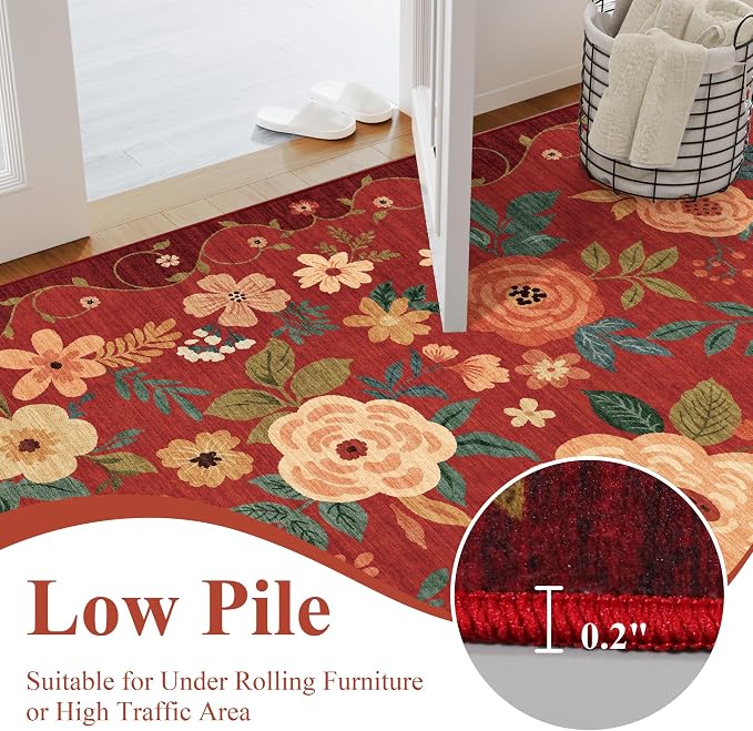 DUKINO 3x5 Area Rug, Floral Washable Rug - Image 9