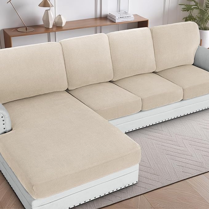 H.VERSAILTEX Sectional Couch Covers 1 Piece Chaise Slipcover L Shape Separate by HVERSAILTEX