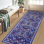 PLHXFR 2.6x8 Washable Runner Rug：Floral Indoor Kitchen Soft Carpet Blue | - Image 3