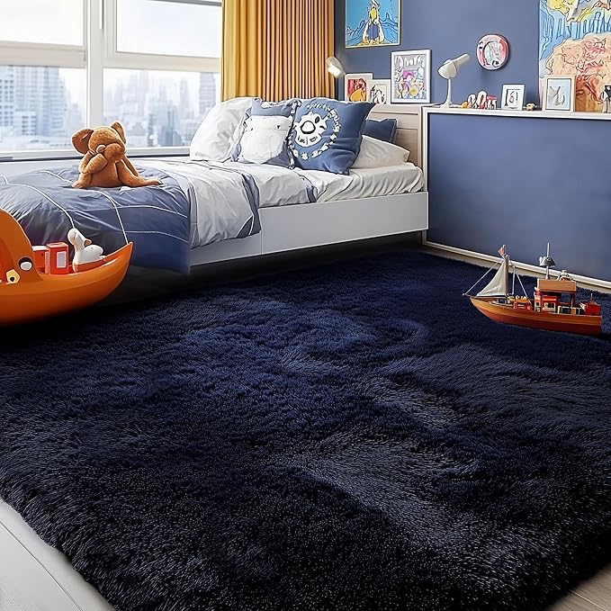 Royal Dark Blue Rugs for Living Room 5x7 Ft, Plush Area Rugs for Bedroom | - Image 3