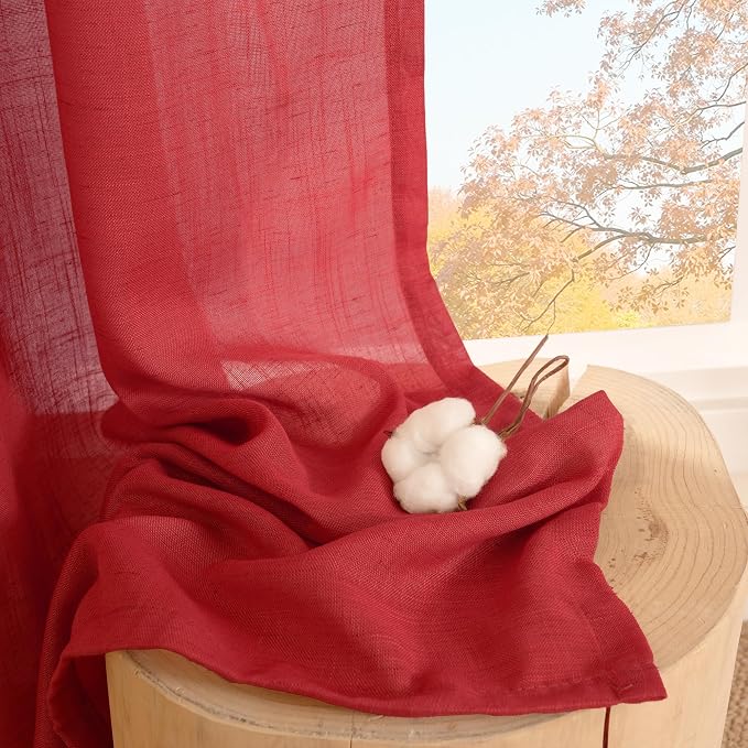 BGment Red Linen Curtains 54 Inch Length - Image 7