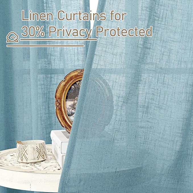 Stone Blue Semi Sheer Window Linen Curtains 63 Inch Length | Soft Thick - Image 5