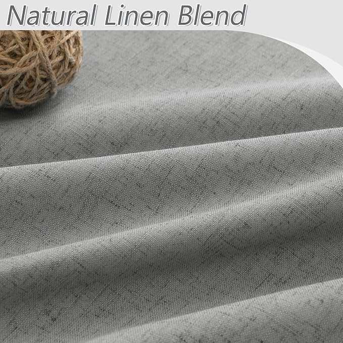 Dark Grey 100% Blackout Linen Curtains 90 Inch Length 2 Panels Set - Image 3