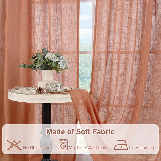 Small Window Linen Curtains 36 inches Long, Light Filtering Linen Textured - Image 9