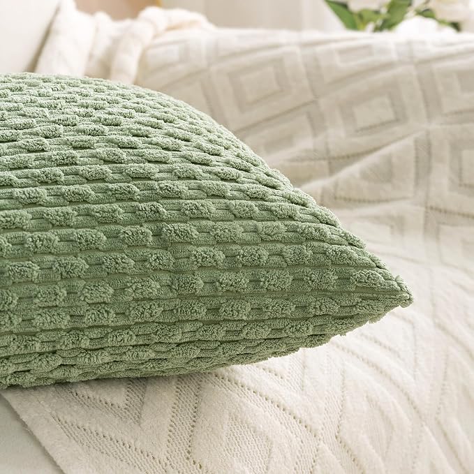 Set of 4 Sage Green Decorative Throw Pillow Covers 18x18 Inch Corduroy Pillow - Image 7