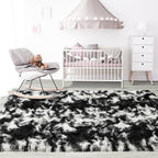 6x9 Large Tie-Dyed Black and White Fluffy Area Rug Non-Slip - Image 7