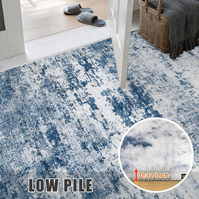 Area Rug Living Room: 3x5 Modern Washable Indoor Soft Carpet Blue | - Image 7
