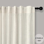 Natural Linen Bedroom Curtains 63 Inch Length 2 Panels Back Tab Rod Pocket - Image 2