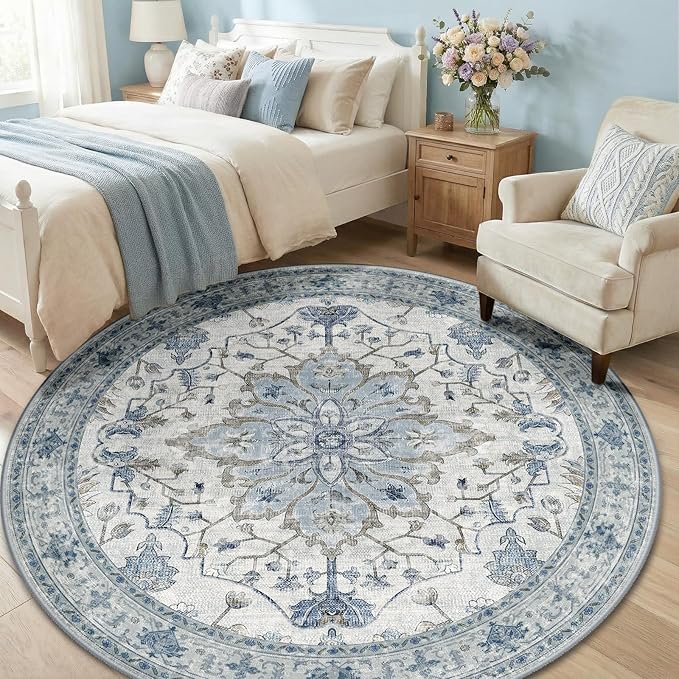 RELEANY Washable Area Rug, Round 6ft, Water Repellent, Pet Friendly, Vintage - Image 3
