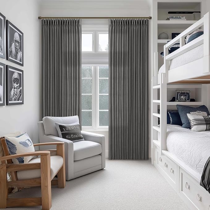 90 Inch Charcoal Gray Pleated Linen Light Filtering Memory Trained Curtains | - Image 7