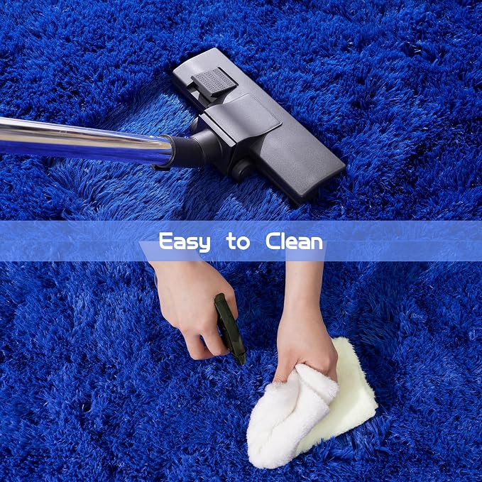 Super Fluffy Area Rug for Living Room 5x7, Shaggy Carpet, Royal Blue | Modern - Image 6