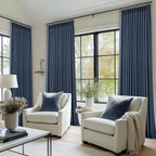 Navy Blue Pinch Pleated Linen Blend Full Blackout Curtains 86 Inch Length | - Image 9