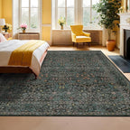 Vintage Dark Green Living Room Rug, 7x10 Washable Area Rugs - Image 7