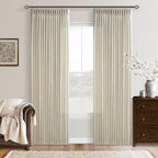 Neutral Beige Linen Pleated Light Filtering Curtains 84 Inches Long 2 Panel | - Image 7