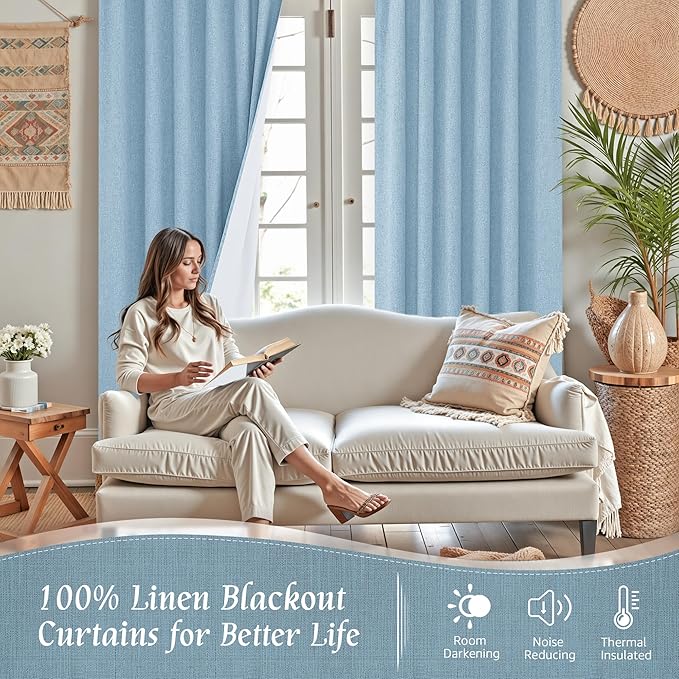 100% Blackout Linen Curtains 63 Inches Long - Image 2