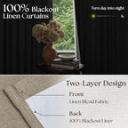 Deep Flax Greige Pleated Blackout Curtains 96 Inches Long 2 Panels | Room - Image 4