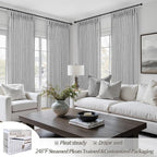 Extra Long 120 Inch Light Grey Thick Linen Curtains - Image 5