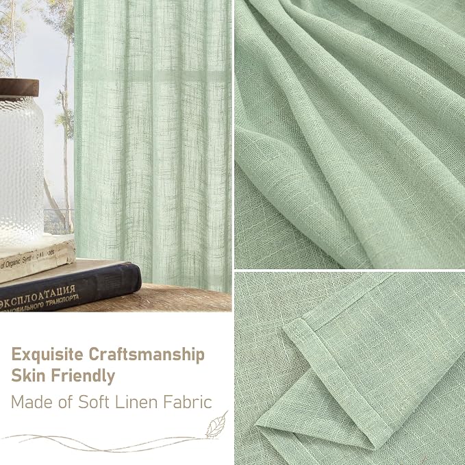 Fresh Green Linen Sheer Curtains 45 inch - Image 7