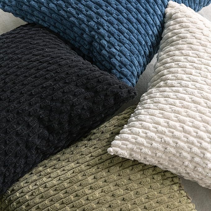 Set of 4 Blue Decorative Throw Pillow Covers 26x26 Inch Corduroy Pillow Covers - Image 8