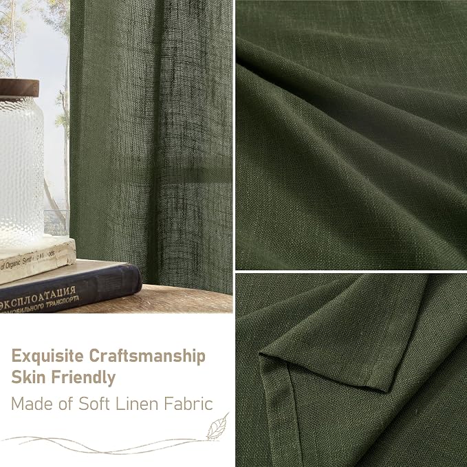 Olive Green Linen Semi Sheer Curtains 45 Inch - Image 6