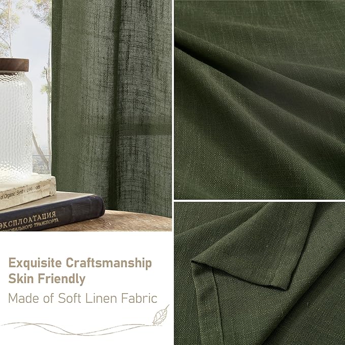 Olive Green Linen Curtains 80 inch Length 2 Panels - Image 6
