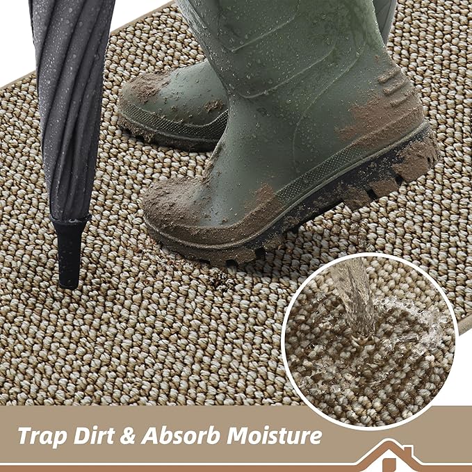 BEQHAUSE Dirt Trapper Door Mat 36" x 60", Non-Slip Washable, Light Beige | - Image 3