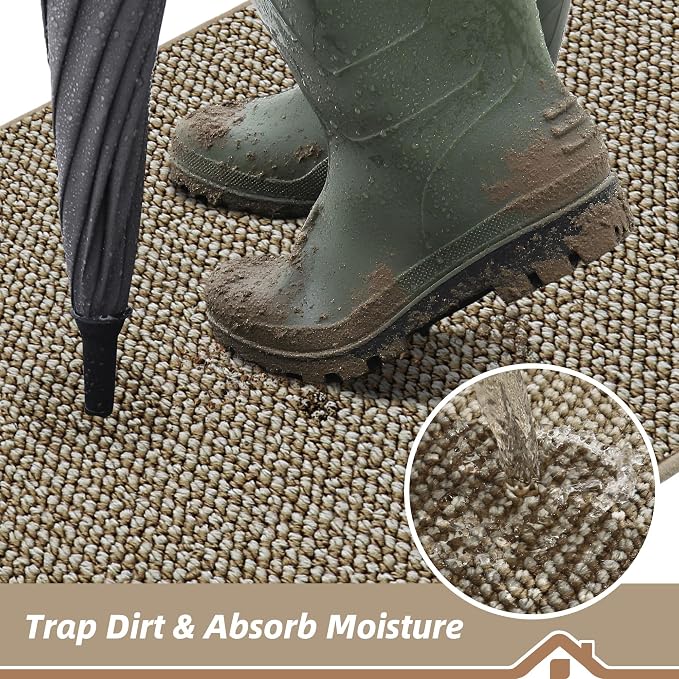 BEQHAUSE Dirt Trapper Door Mat 32" x 48", Non-Slip Washable, Light Beige | - Image 3