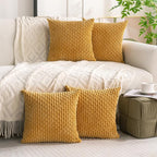 Set of 4 Mustard Yellow Decorative Throw Pillow Covers 16x16 Inch Corduroy - Image 9