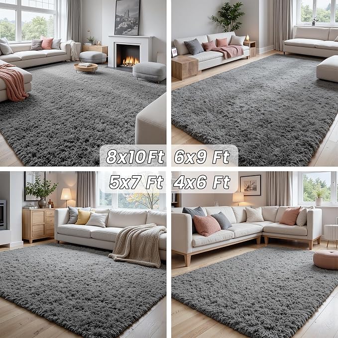5x7 Fluffy Shag Area Rugs for Living Room Bedroom: Soft Carpet Light Gray | - Image 7