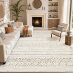 cotiled 10x12 Area Rugs Washable Boho Living Room Rug Brown/Cream | Stain - Image 8